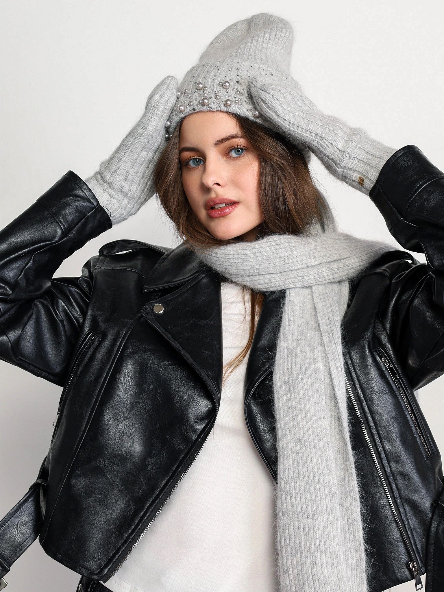 Варежки двойные из ангоры и акрила 